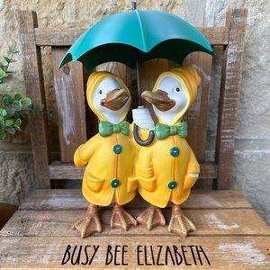 🆕 Ducks Wearing a Raincoat Holding an Umbrella Resin Decor!